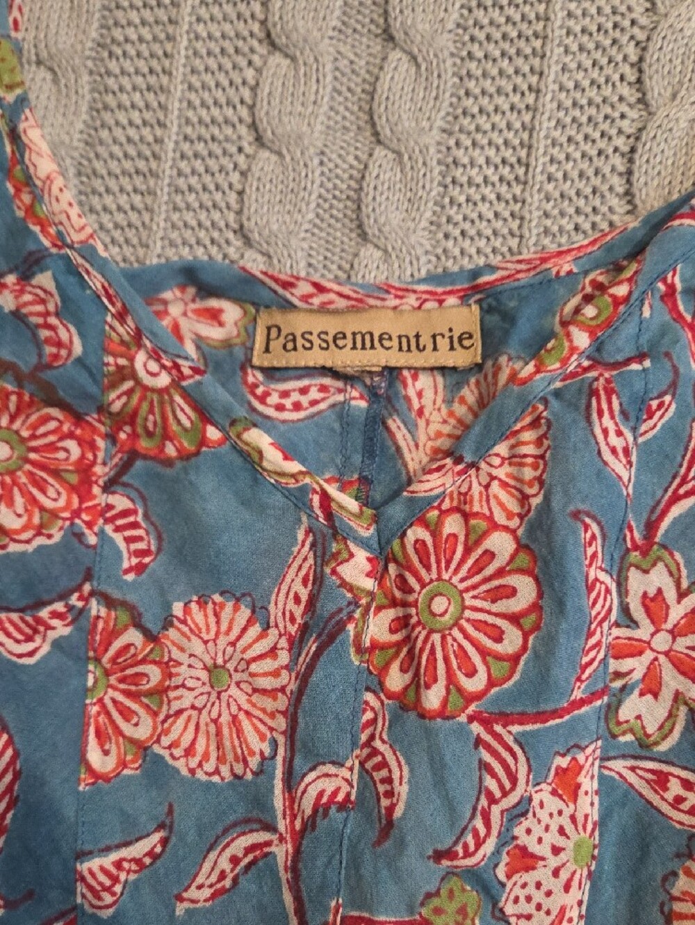 Santa Fe Designer Dress W/ Ruffle Petticoat Blue Red Floral 100% Cotton L Rare - Picture 2 of 11